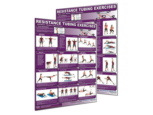 (2 Pack) Productive Fitness Poster Series Resistance Tubing Exercises Laminated Set